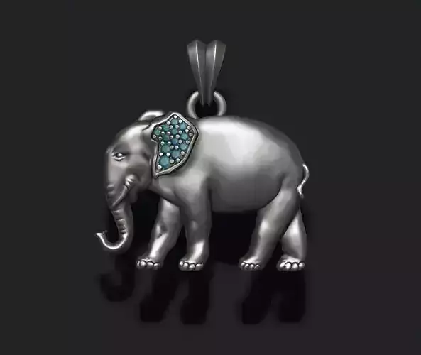 Elephant pendant basrelief with gems on ear 3D print model