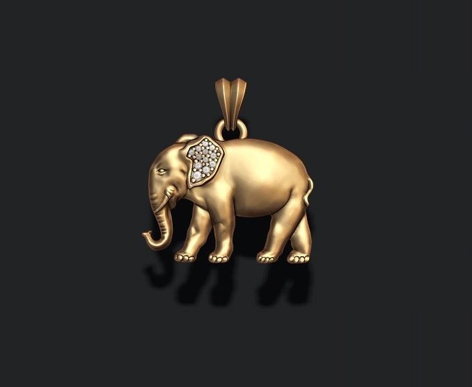 Elephant pendant basrelief with gems on ear 3D print model_5