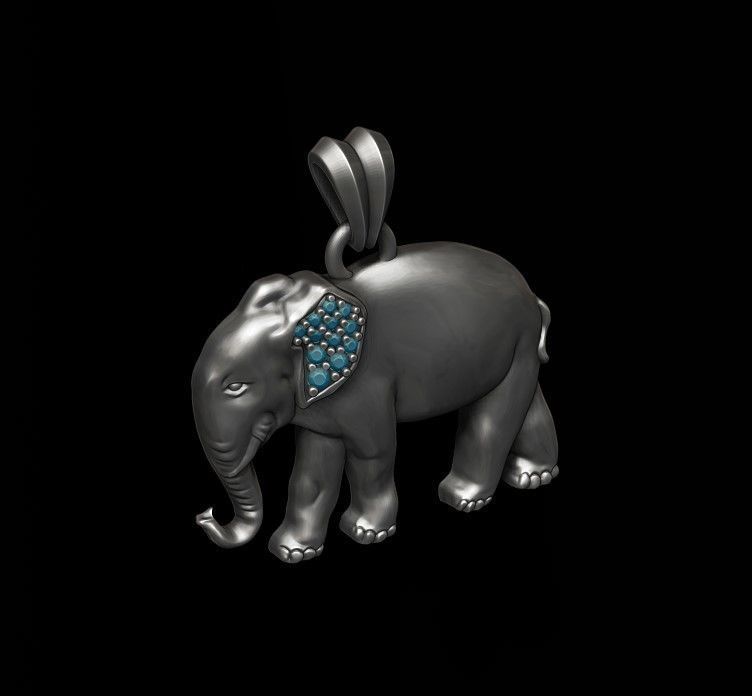 Elephant pendant basrelief with gems on ear 3D print model_1