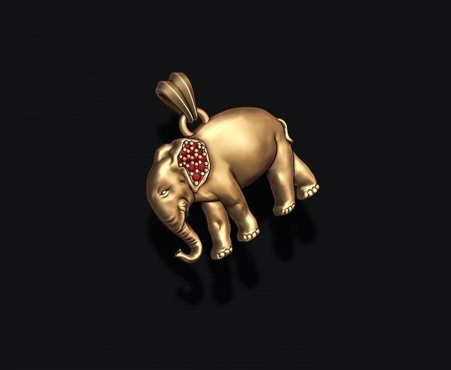Elephant pendant basrelief with gems on ear 3D print model_4