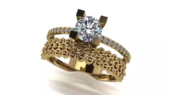 Ring wedding ring two in one engagement assembled 48 3D print model