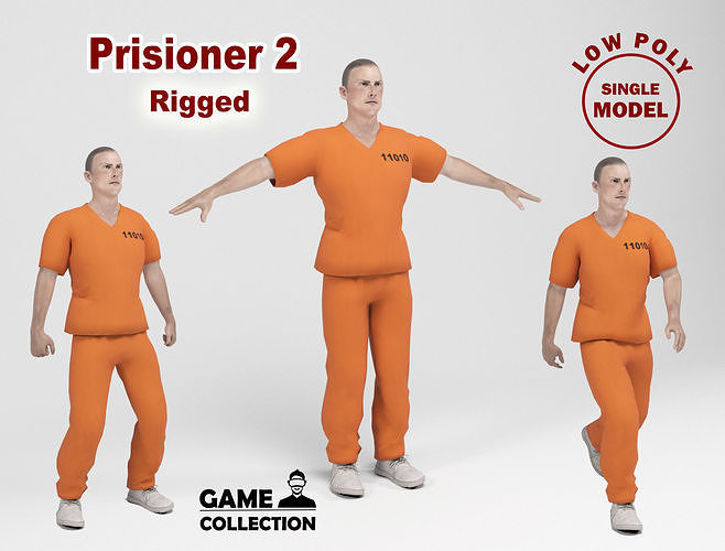 Prisioner 2 prisoner in orange uniform Low-poly 3D model