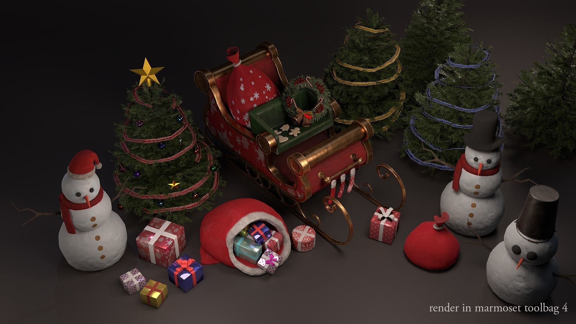 Christmas pack Low-poly 3D model_3