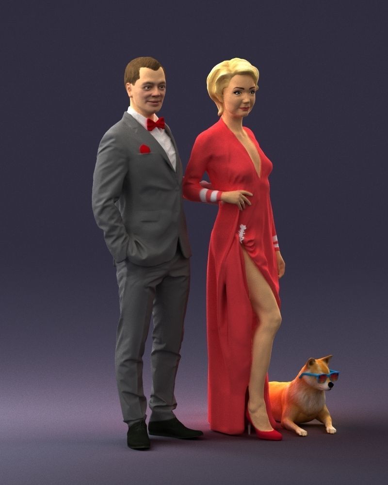Businessman with woman in red dress and dog 0144 3D Print Ready 3D print model_6
