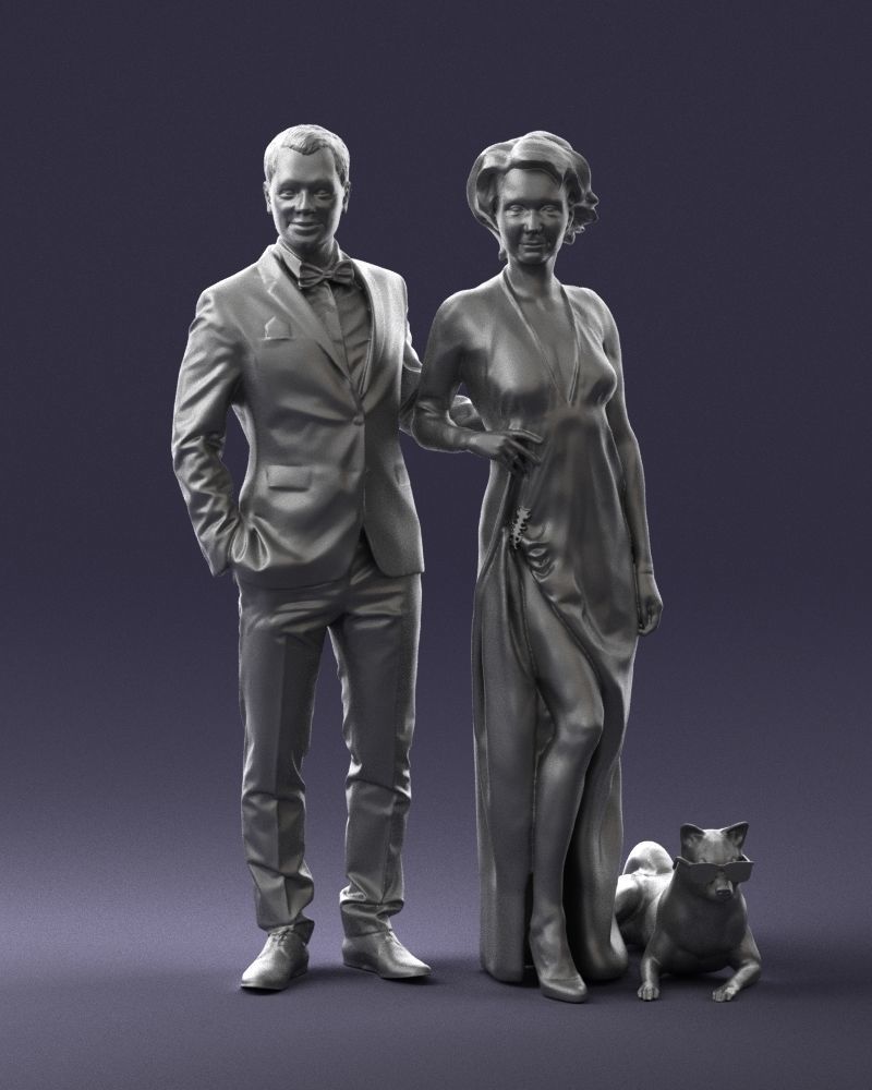 Businessman with woman in red dress and dog 0144 3D Print Ready 3D print model_1