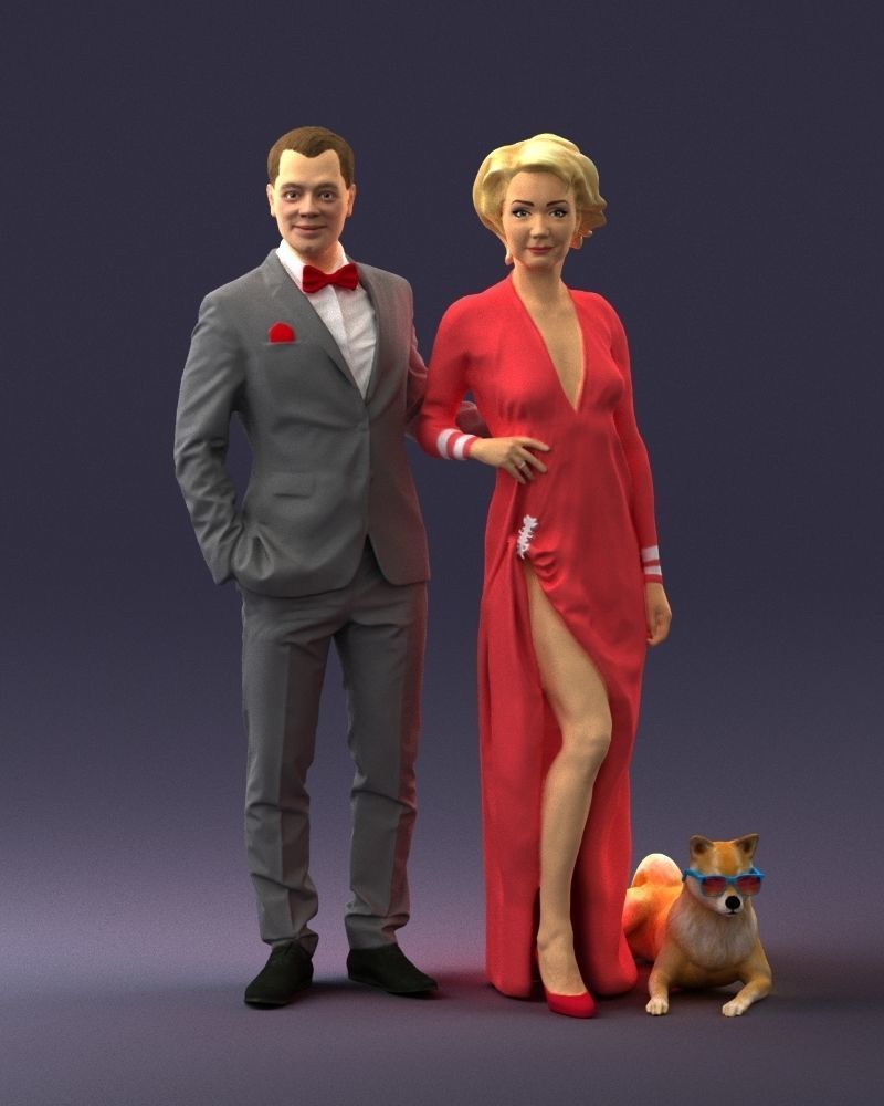 Businessman with woman in red dress and dog 0144 3D Print Ready 3D print model_36