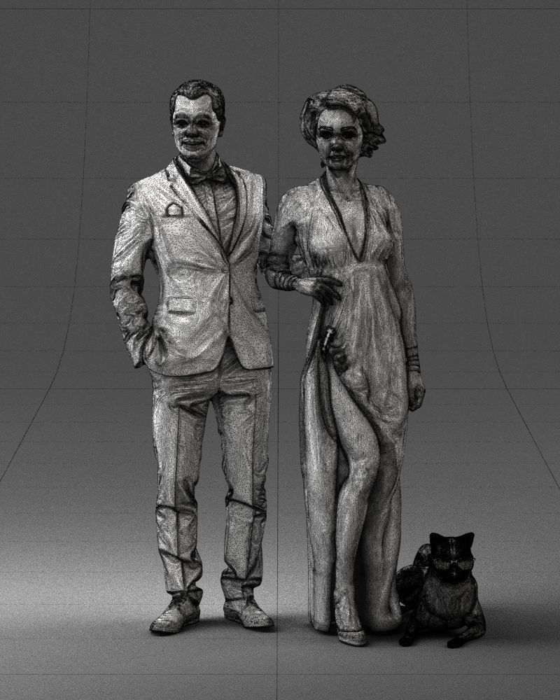 Businessman with woman in red dress and dog 0144 3D Print Ready 3D print model_35