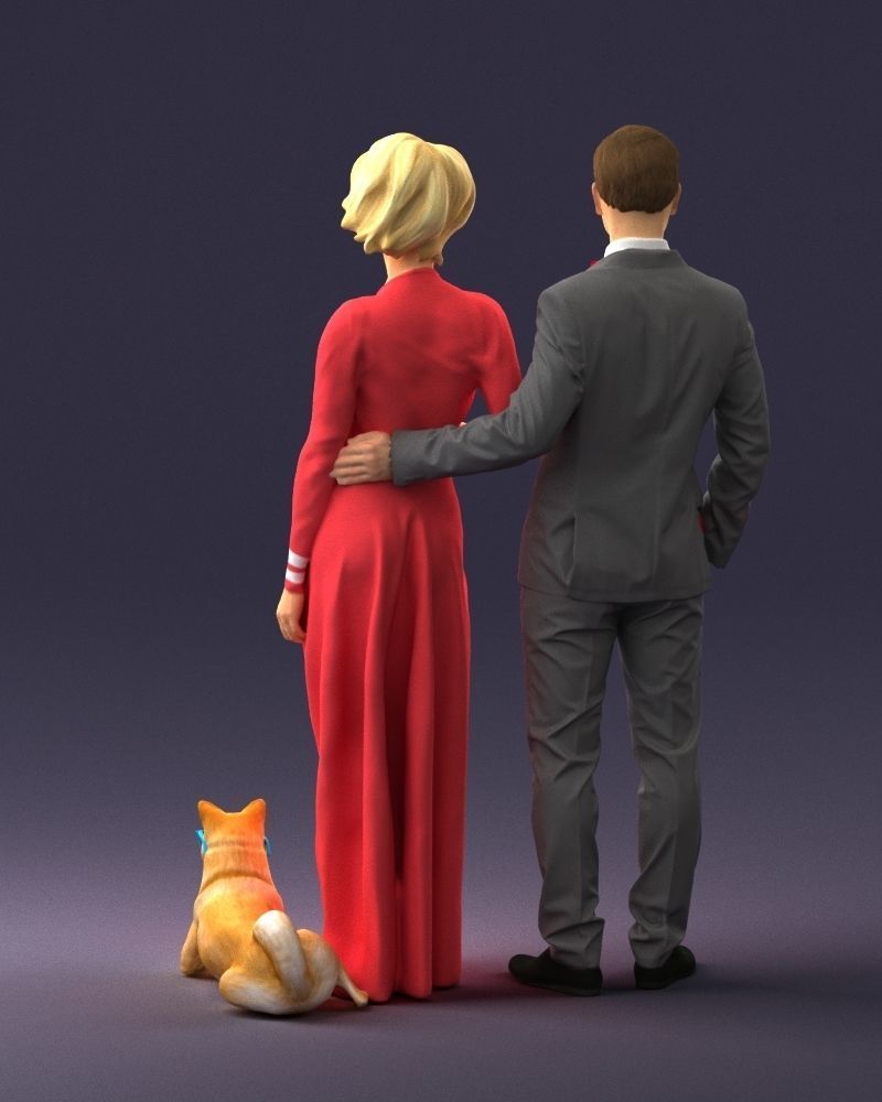 Businessman with woman in red dress and dog 0144 3D Print Ready 3D print model_18