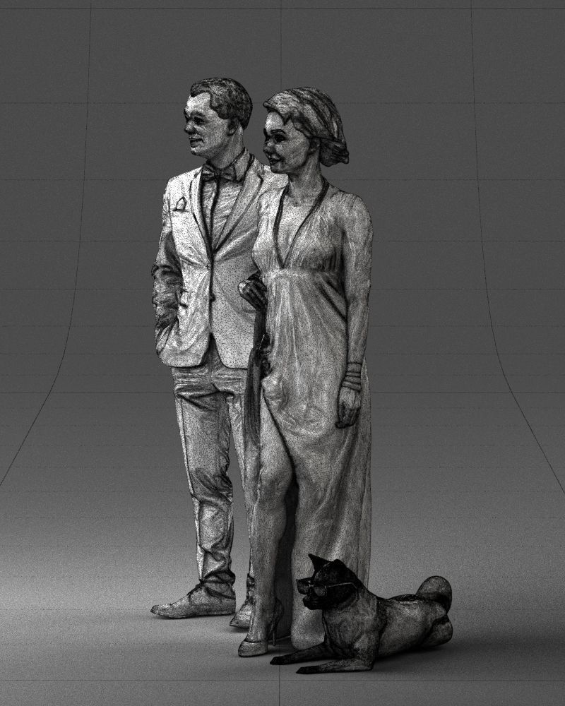 Businessman with woman in red dress and dog 0144 3D Print Ready 3D print model_29