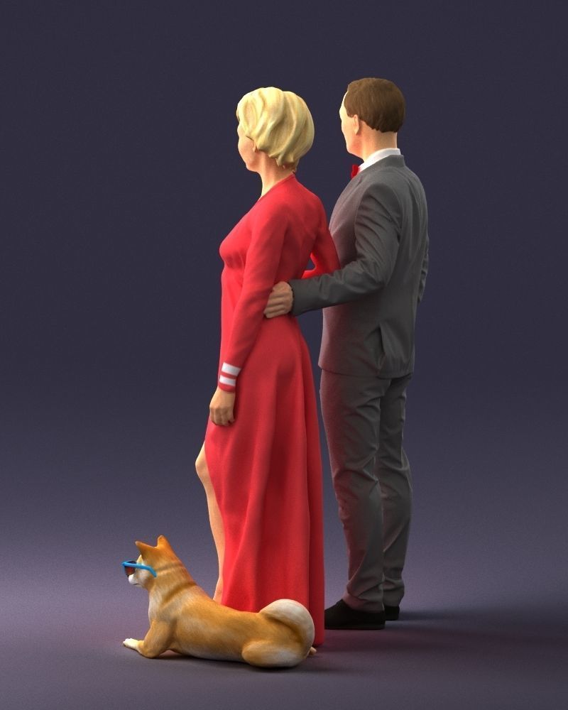 Businessman with woman in red dress and dog 0144 3D Print Ready 3D print model_21