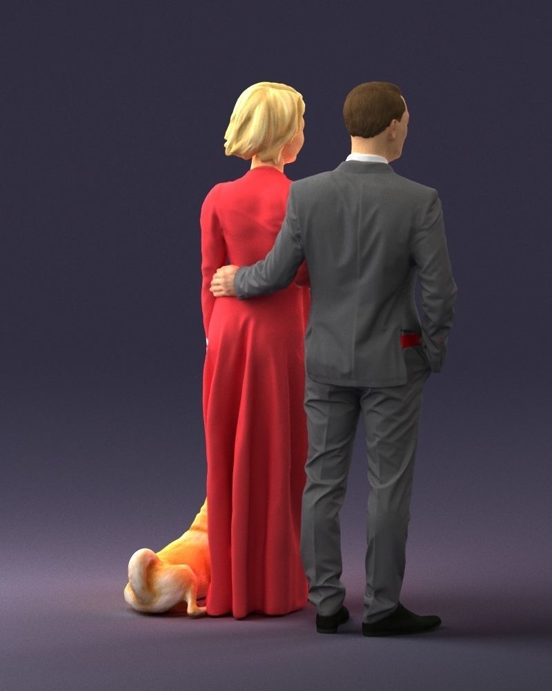 Businessman with woman in red dress and dog 0144 3D Print Ready 3D print model_15