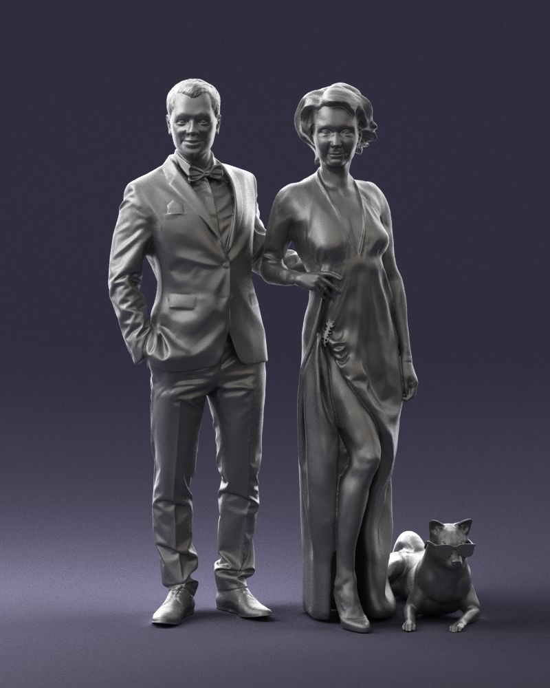 Businessman with woman in red dress and dog 0144 3D Print Ready 3D print model_37
