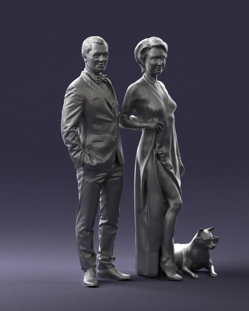 Businessman with woman in red dress and dog 0144 3D Print Ready 3D print model_7