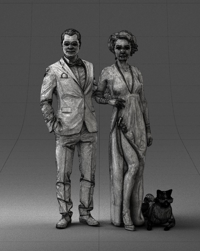 Businessman with woman in red dress and dog 0144 3D Print Ready 3D print model_2