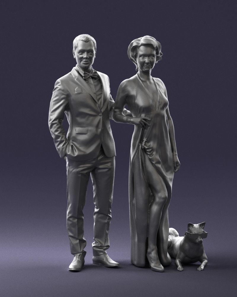 Businessman with woman in red dress and dog 0144 3D Print Ready 3D print model_4