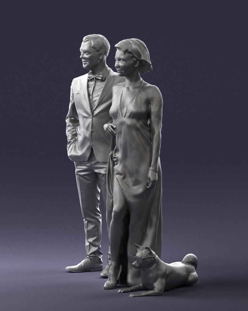 Businessman with woman in red dress and dog 0144 3D Print Ready 3D print model_28