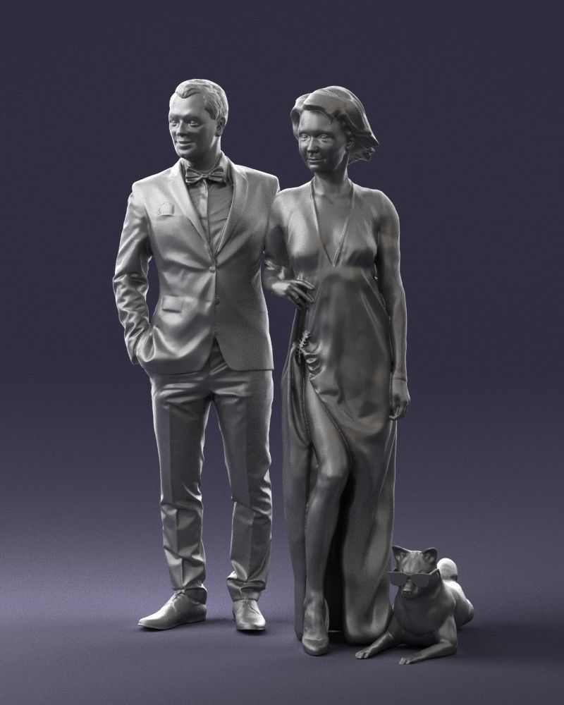 Businessman with woman in red dress and dog 0144 3D Print Ready 3D print model_31