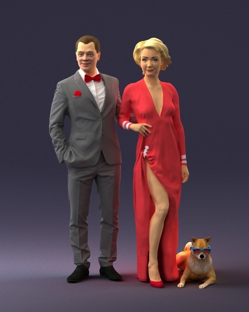 Businessman with woman in red dress and dog 0144 3D Print Ready 3D print model_33