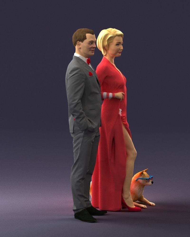 Businessman with woman in red dress and dog 0144 3D Print Ready 3D print model_9