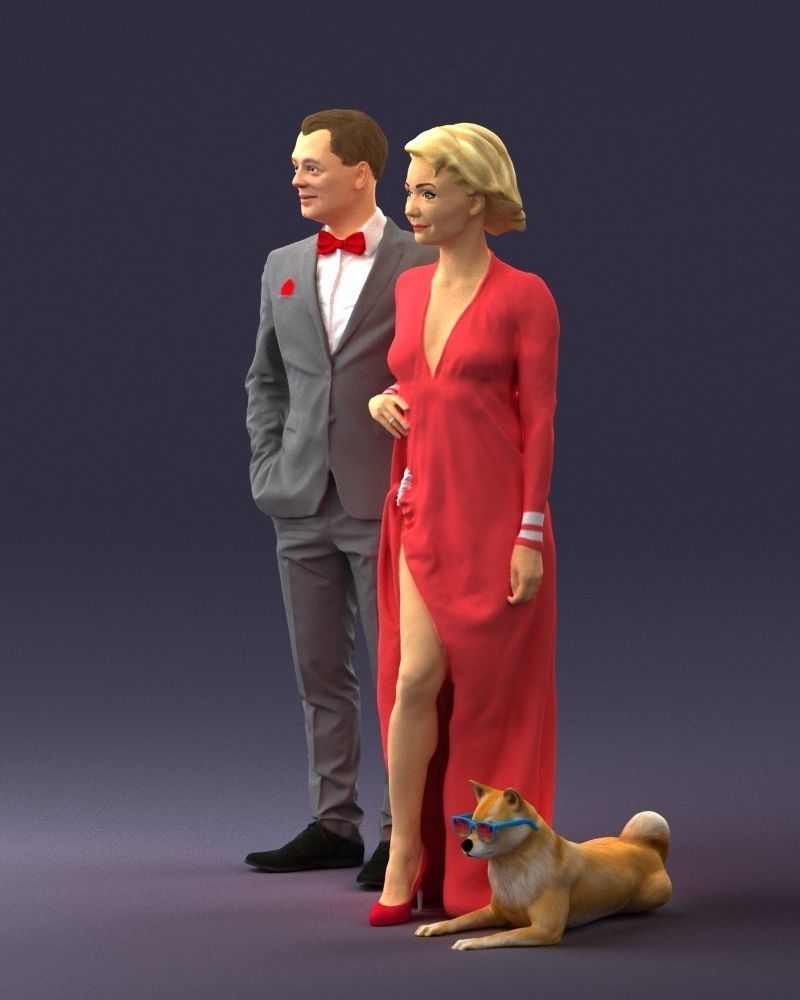 Businessman with woman in red dress and dog 0144 3D Print Ready 3D print model_27
