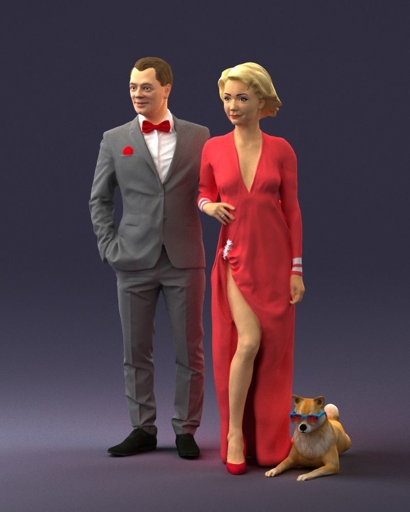 Businessman with woman in red dress and dog 0144 3D Print Ready 3D print model_30