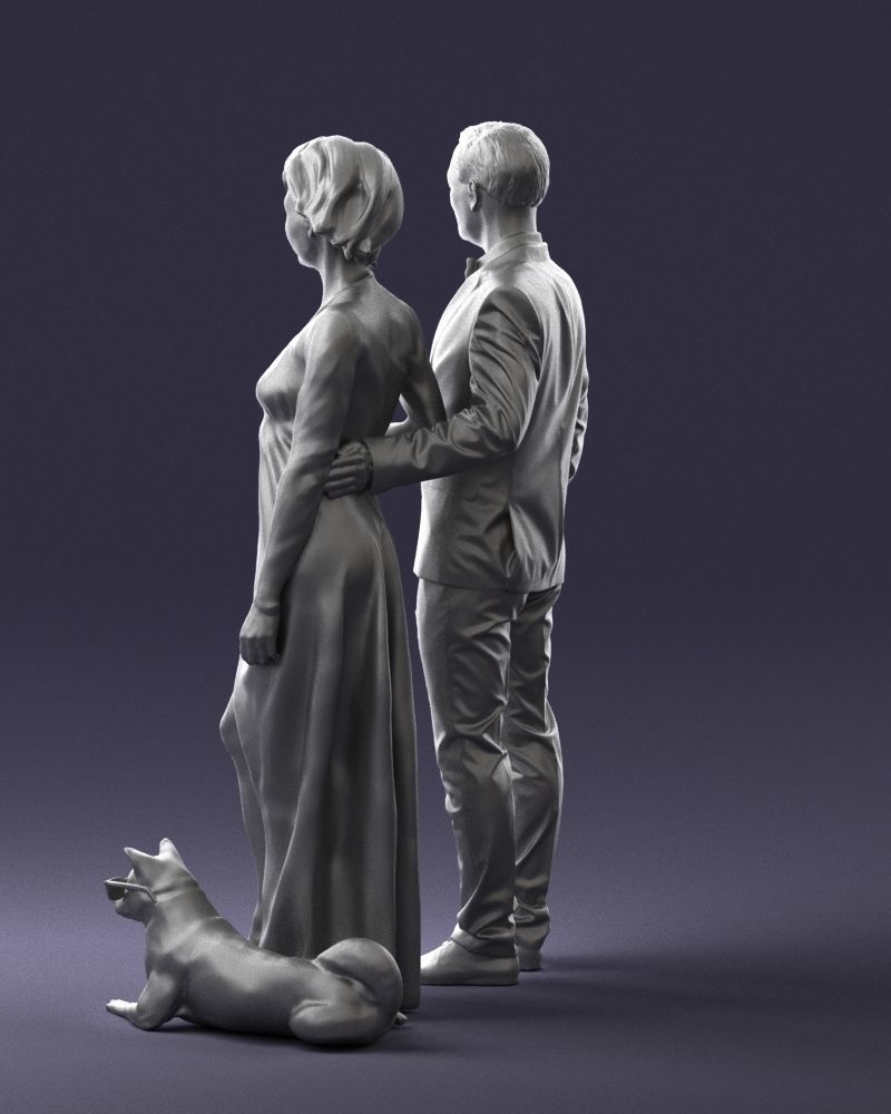 Businessman with woman in red dress and dog 0144 3D Print Ready 3D print model_22