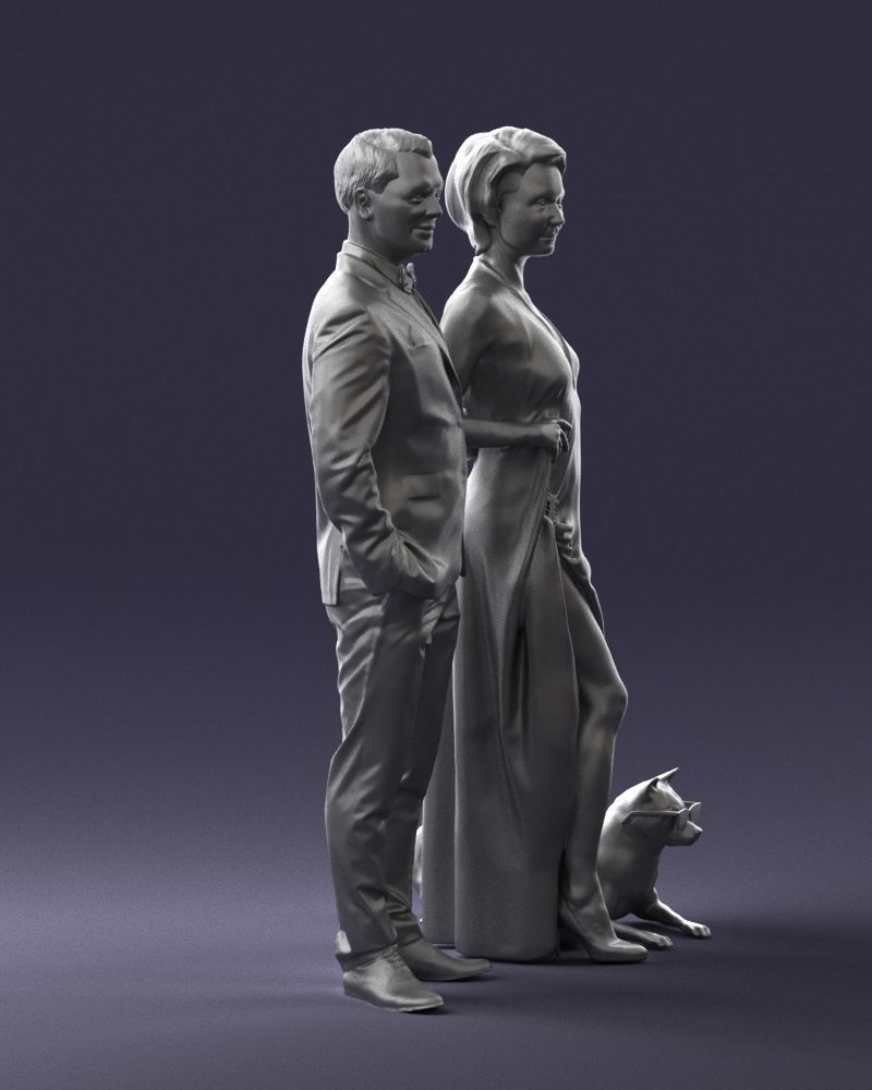 Businessman with woman in red dress and dog 0144 3D Print Ready 3D print model_10