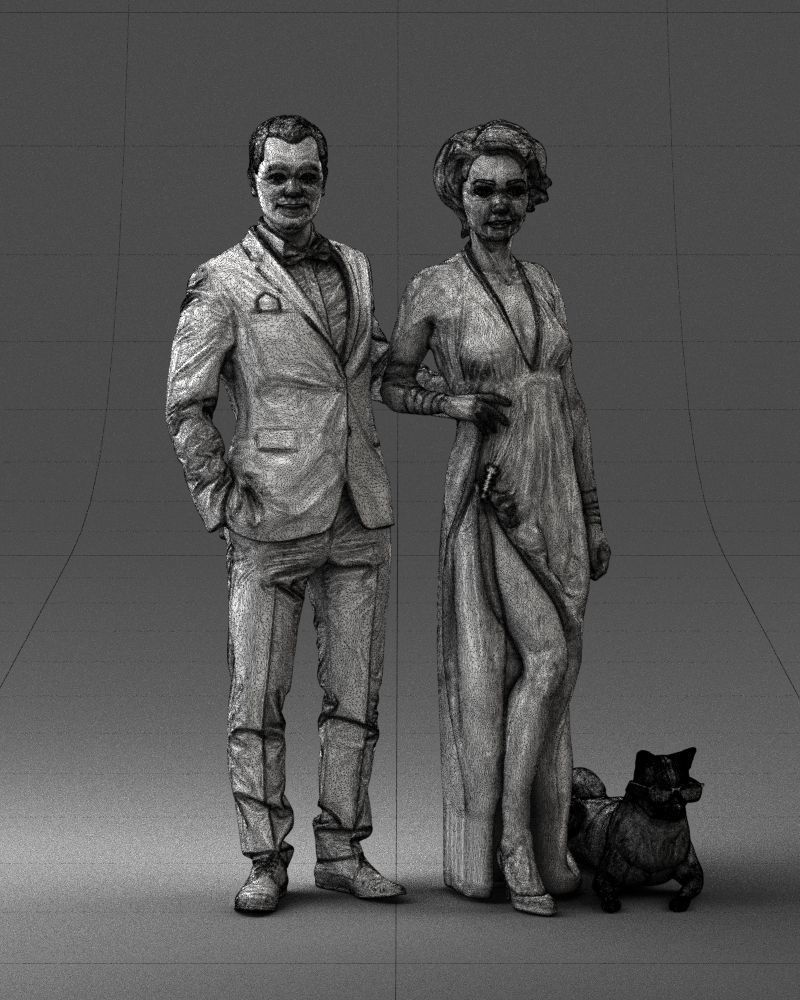Businessman with woman in red dress and dog 0144 3D Print Ready 3D print model_5