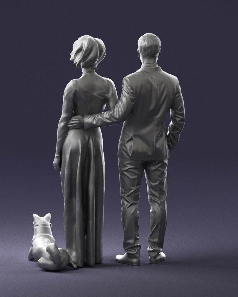 Businessman with woman in red dress and dog 0144 3D Print Ready 3D print model_19