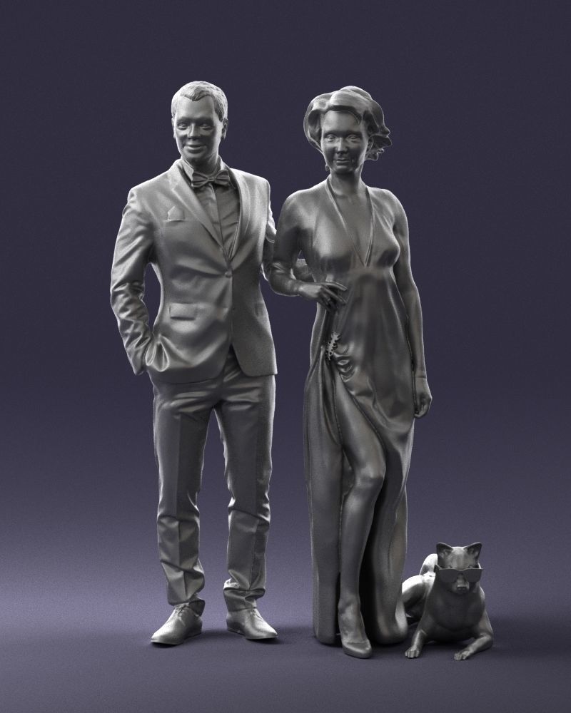 Businessman with woman in red dress and dog 0144 3D Print Ready 3D print model_34