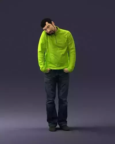 Busy man with a phone in green jacket 0255 3D Print Ready