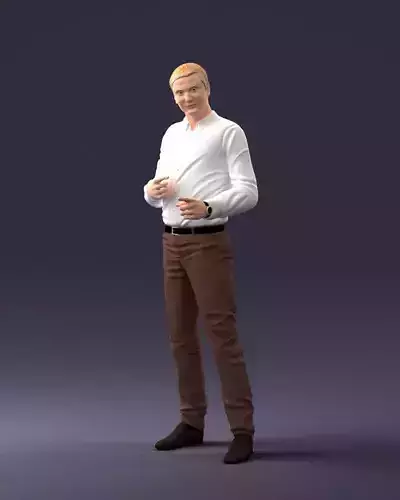000232 Man in White Shirt Casual Confident Pose 1217 3dp