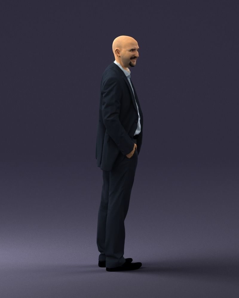 Cheerful bald man in business suit 0309 3D model_9
