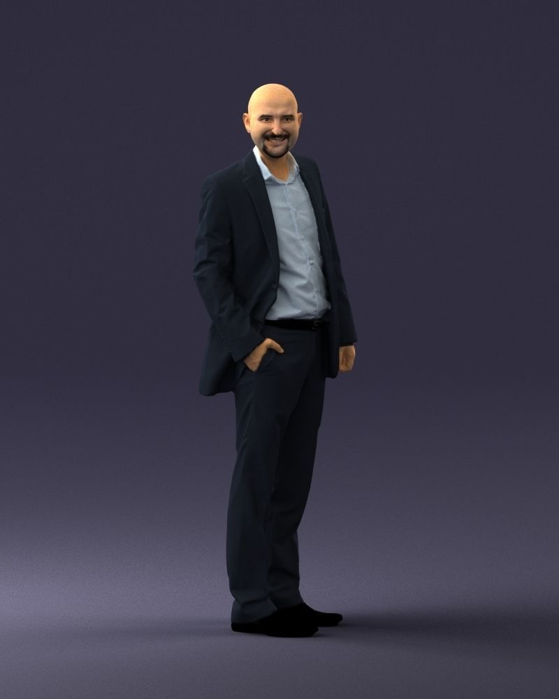 Cheerful bald man in business suit 0309 3D model_3
