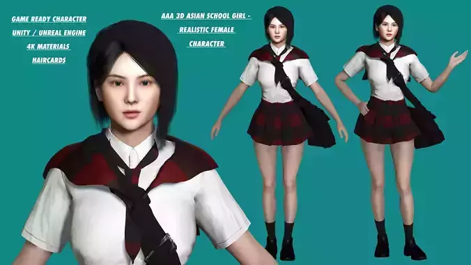 AAA 3D ASIAN SCHOOL GIRL - REALISTIC GAME READY CHARACTER