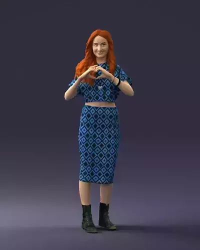 Cheerful red-haired girl in blue dress 0254 3D Print Ready