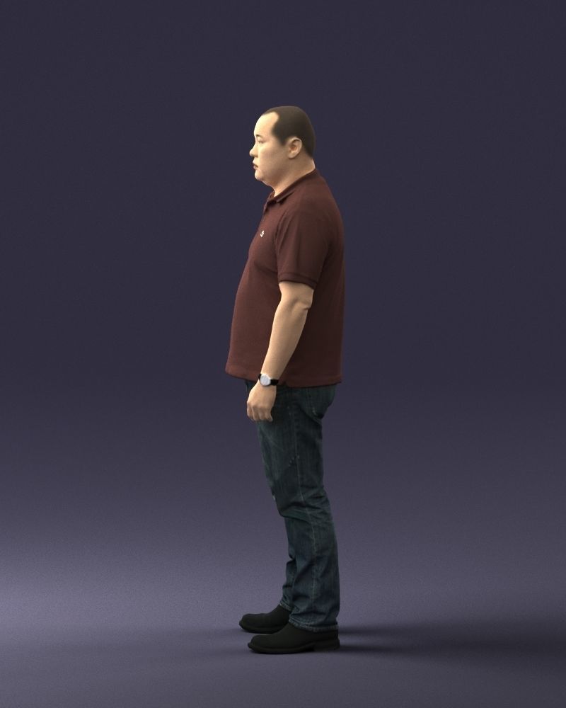 Chinese man brown shirt 0520 3D model_9