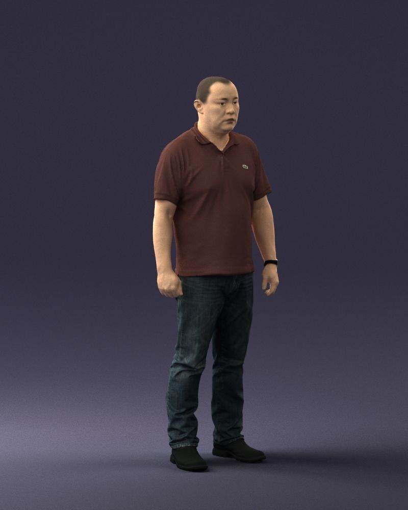 Chinese man brown shirt 0520 3D Print Ready 3D print model_33