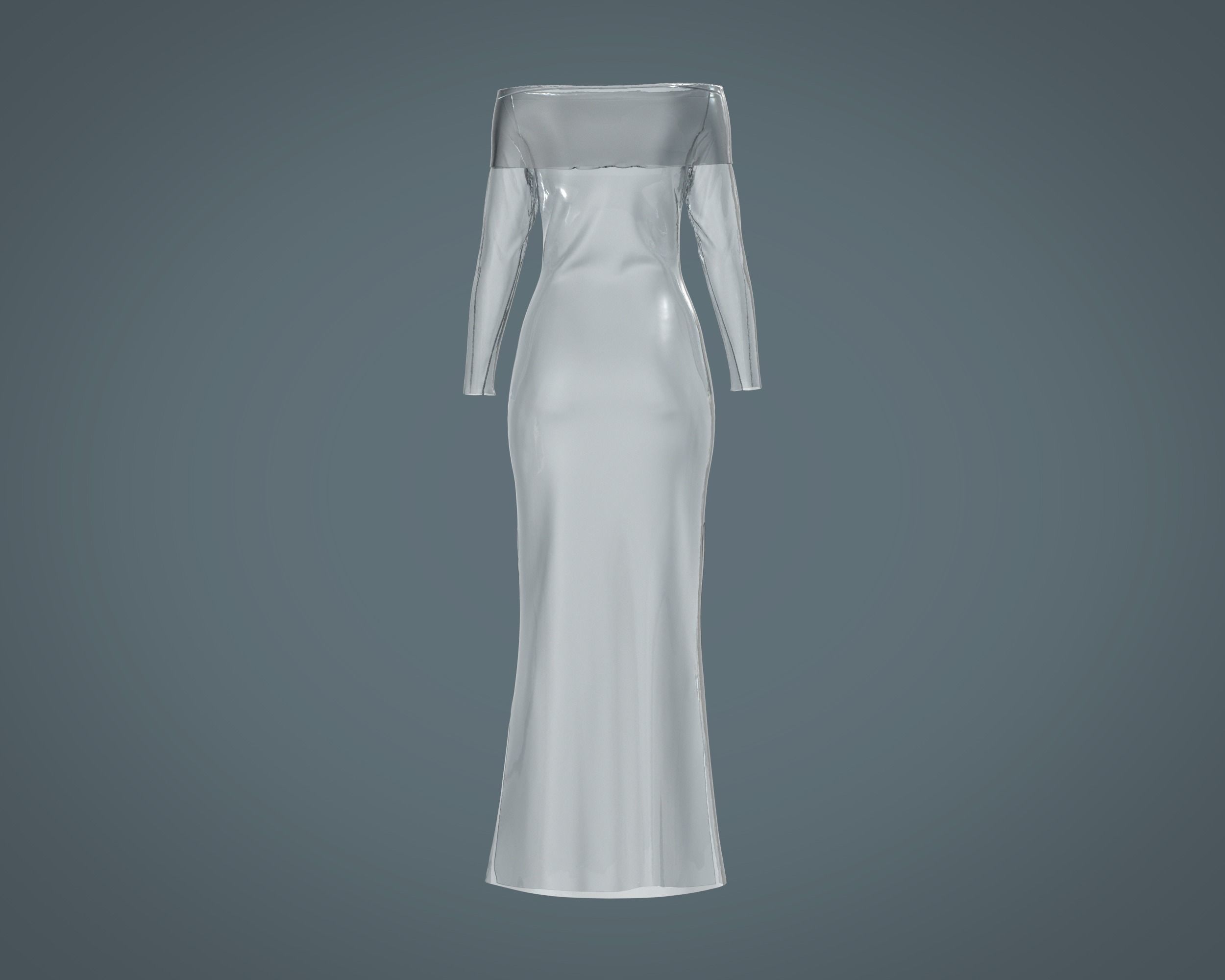 Ladies Shoulder Long Dress-Metaverse 3D model_8