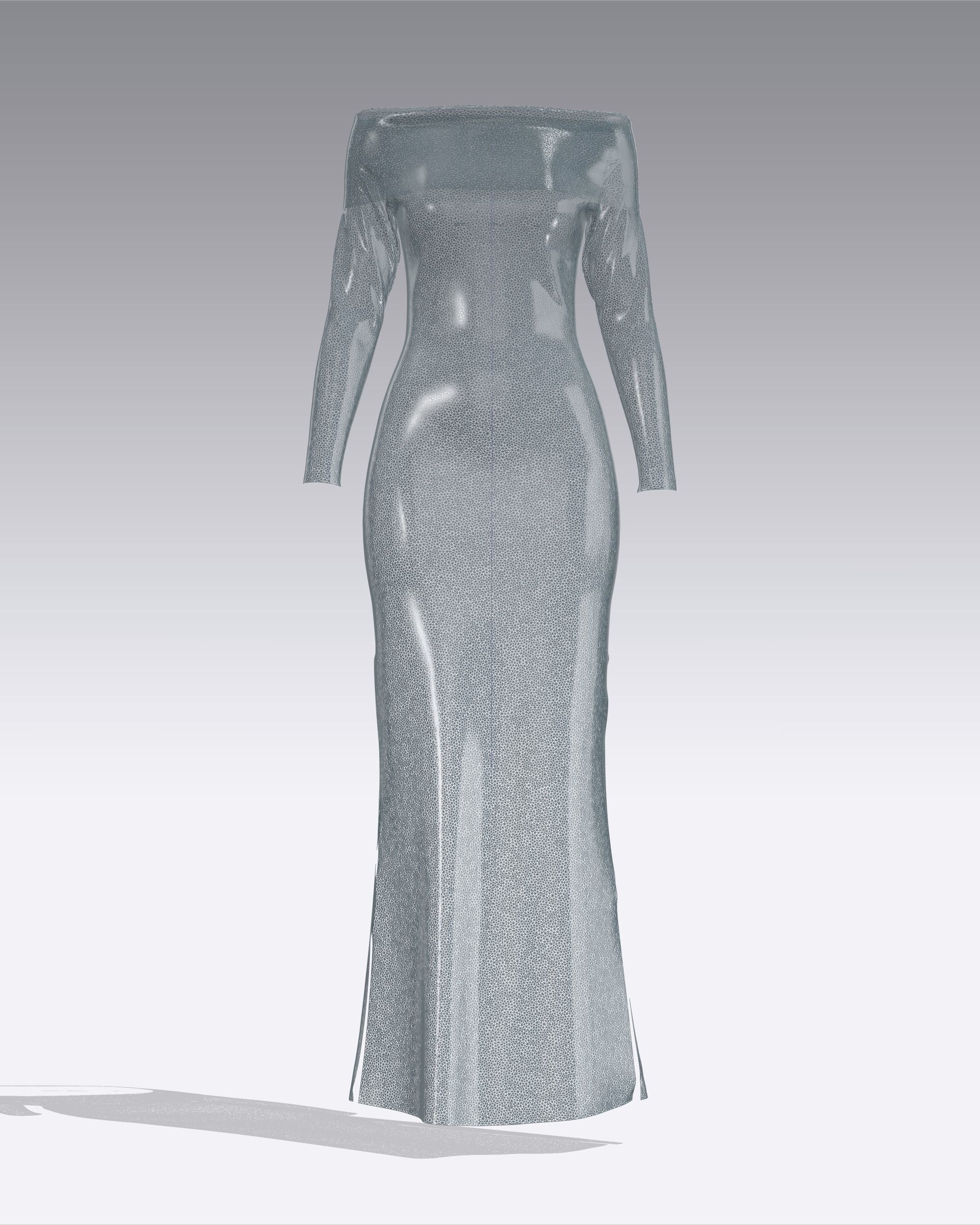 Ladies Shoulder Long Dress-Metaverse 3D model_10