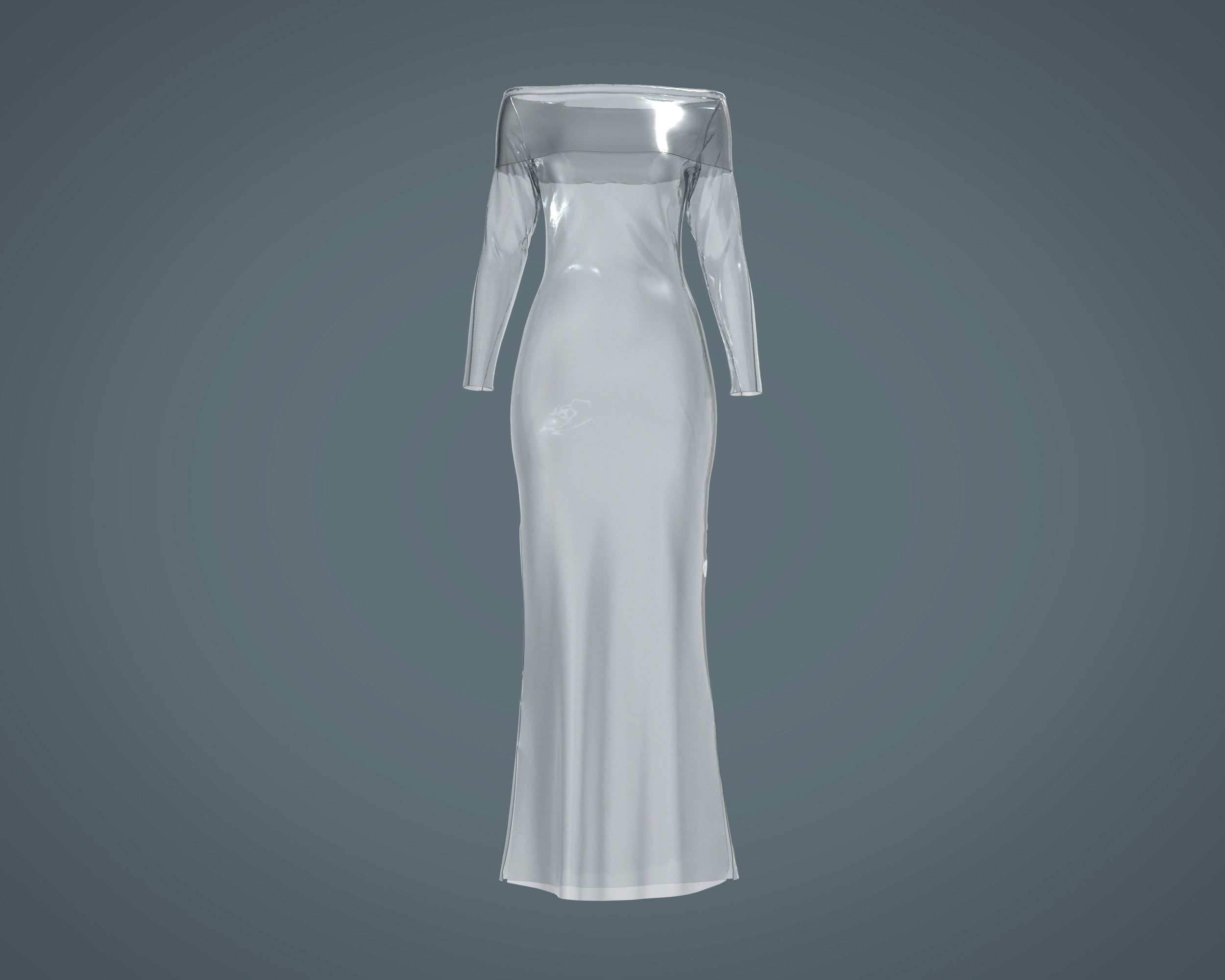 Ladies Shoulder Long Dress-Metaverse 3D model_6