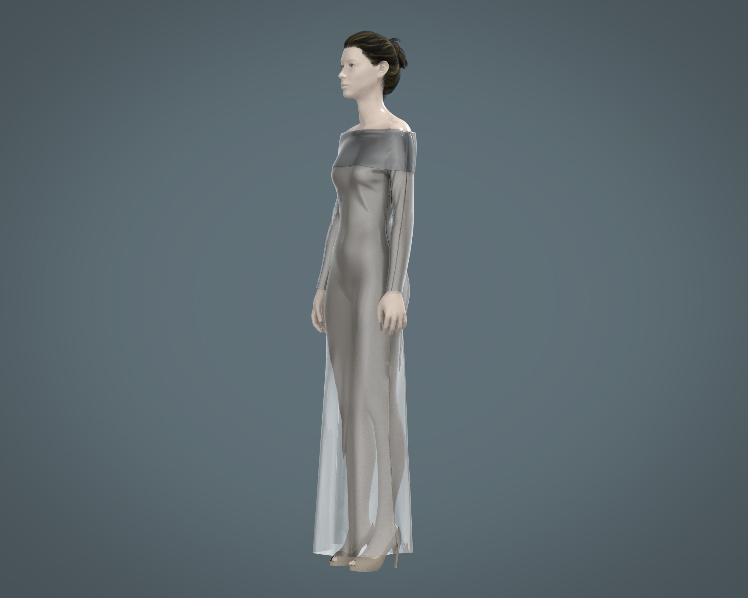 Ladies Shoulder Long Dress-Metaverse 3D model_5