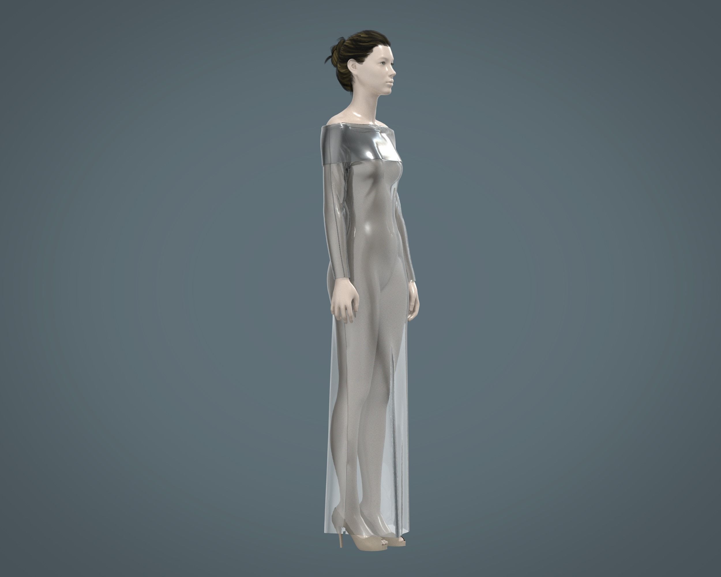 Ladies Shoulder Long Dress-Metaverse 3D model_1