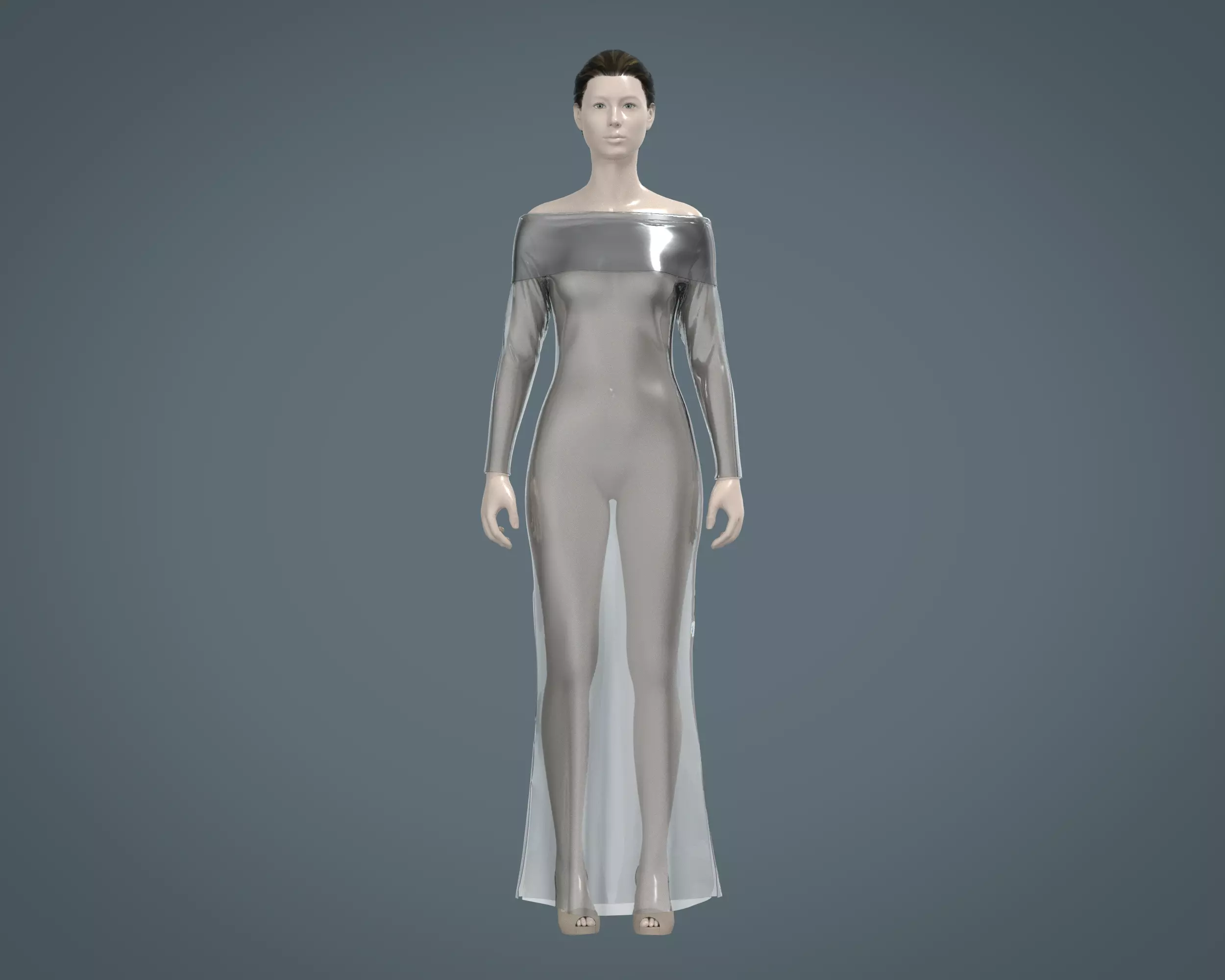 Ladies Shoulder Long Dress-Metaverse 3D model_0