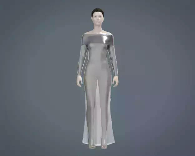 Ladies Shoulder Long Dress-Metaverse 3D model