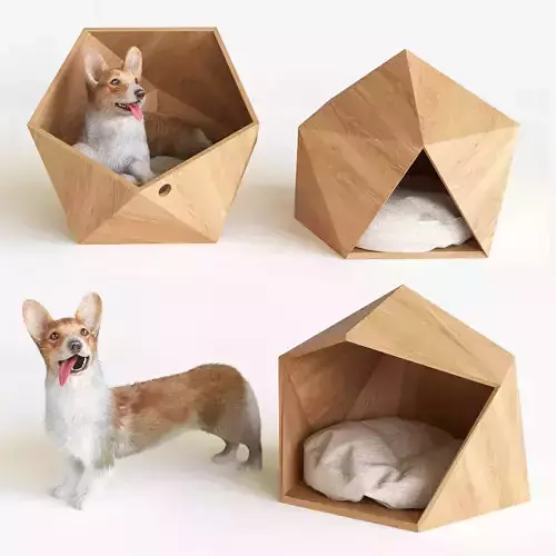 Corgi wooden dog bed in hexagonal shape