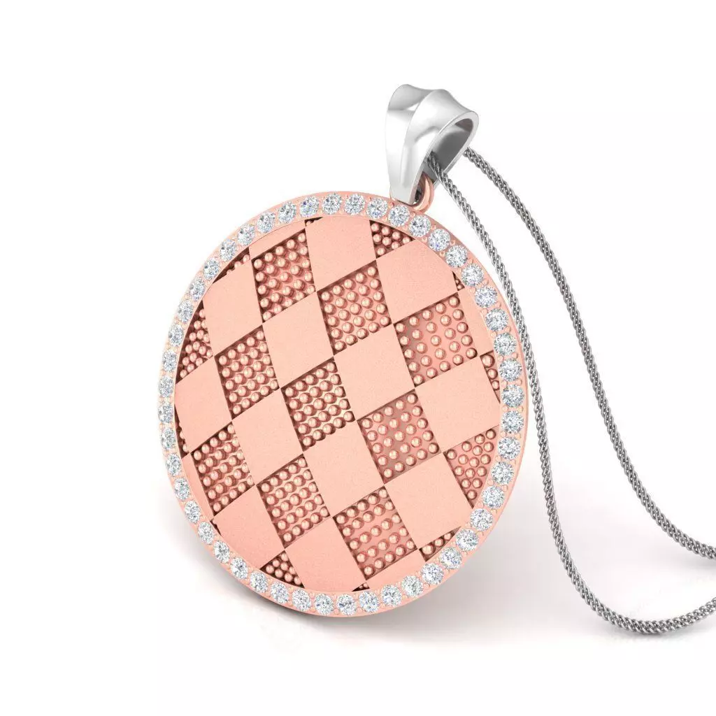 pendent checkered pendant in rose gold with diamonds 3D print model