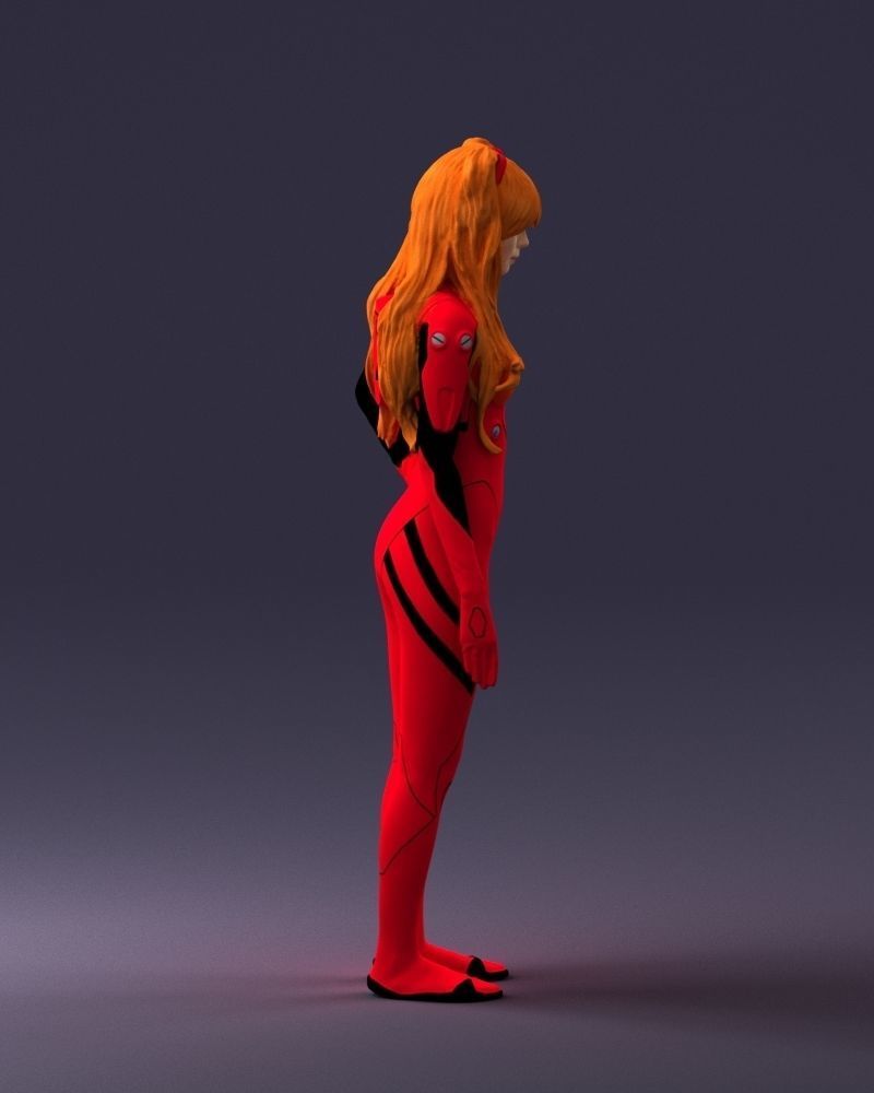 000354 Female Character in Red SciFi Suit Low-poly 3D model_13