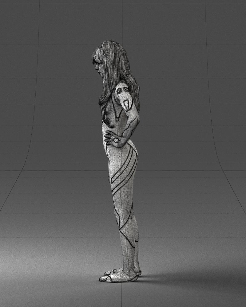 000354 Female Character in Red SciFi Suit Low-poly 3D model_27