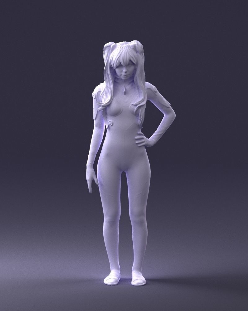 000354 Female Character in Red SciFi Suit Low-poly 3D model_38
